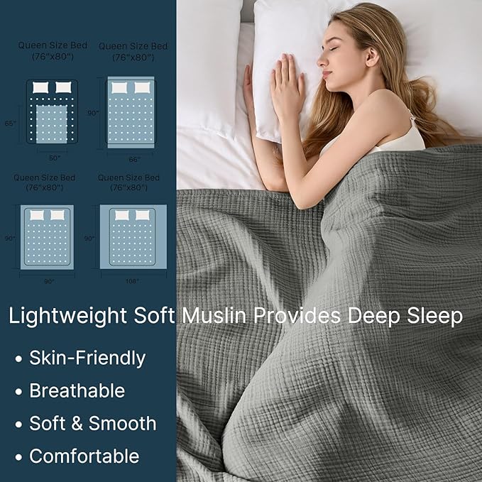 Muslin Blanket 100% Cotton Blanket Throw 108”x90”, Lightweight Breathable Summer Blanket Throw. Supersoft 4-Layer Gauze Throw Blanket for Sofa, Couch, Bed, All-Season Use, Dusty Olive