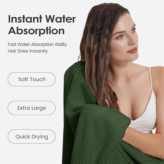 Microfiber Bath Towels Set of 4, Large Bathroom Towel for Adult, 30" x 60", Soft, Super Absorbent and Fast Drying, Use for Hair Wrap, Sport, Fitness, Yoga, Diamond Cross Grid Olive-Green