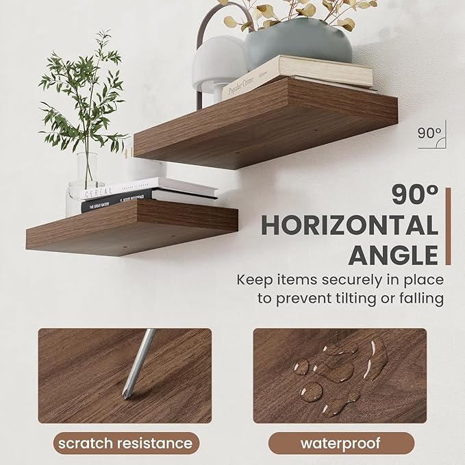 55 Inch Floating Shelves, 8 Inch Deep Floating Shelves for Wall, Hanging Shelf with Invisible Brackets, Deep Shelves for Bathroom, Bedroom, Living Room, Walnut, Set of 1