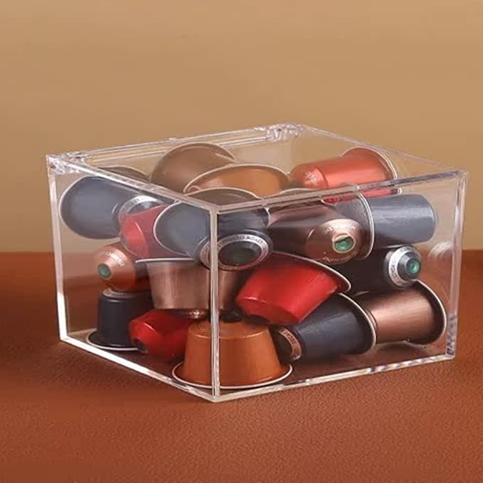 Clear Box with Hinged Lid, Countertop Acrylic Storage Box Holder Transparent Dust-Proof Mask Storage Case Container for Home Office Car, Clear