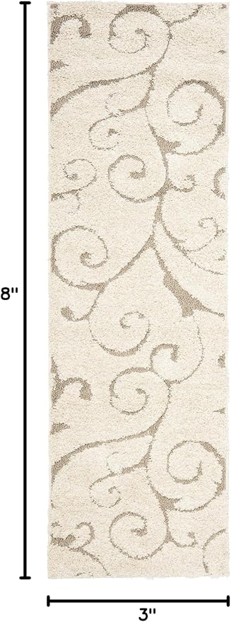 SAFAVIEH Florida Shag Collection Runner Rug - 2'3" x 8', Cream & Beige, Scroll Design, Non-Shedding & Easy to Clean, High-Low Plush Pile, Ideal for Bedroom, Foyer, Hallway (SG455-1113)