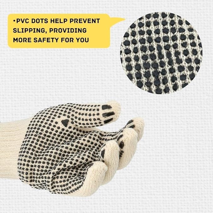 PackagingSuppliesByMail PSBM Cotton Work Gloves with Dotted Grip, Single Sided PVC Dots Provide Maximum Grip