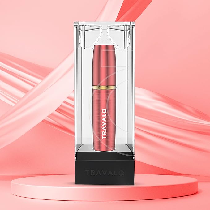 LUX Perfume Atomizer - Leak-Proof and TSA Approved for Air Travel - Reusable Airtight Easy Fill Mini Pump Sprayer - Lightweight Portable - Brushed Polished Metal Alloy Outer Shell Red 0.17oz