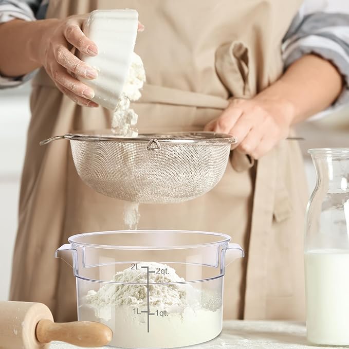Sawysine 4 Pcs Food Storage Container with Lids Set Proof Dough Clear Round Commercial Containers with Scales and Handles for Bread Dough Rise Restaurant Home Food Storage (2 Qt 4 Qt 6 Qt 8 Qt)