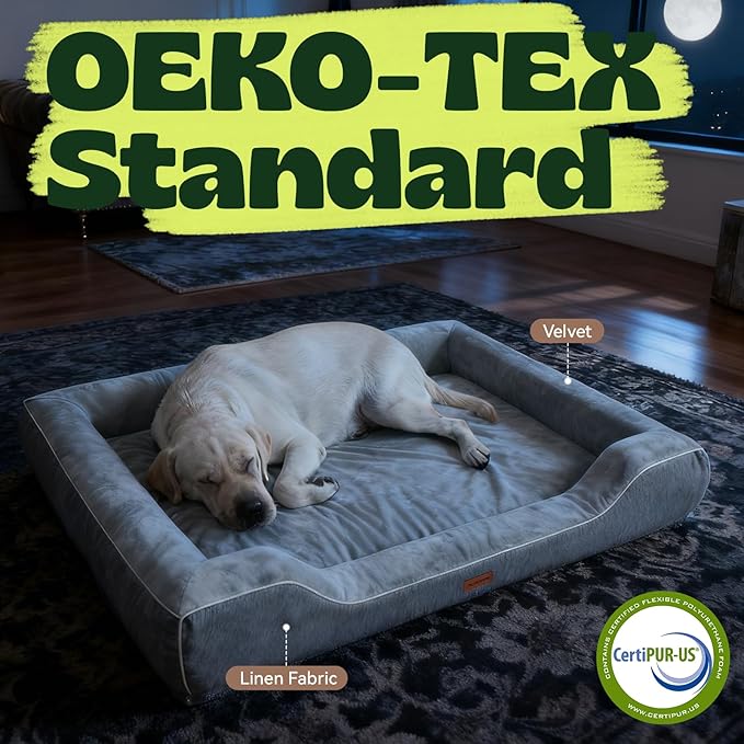 XL Orthopedic Dog Bed for Large Dogs with Cooling Gel Memory Foam and Egg Crate Foam Waterproof, 42inch Pet Couch with Removable Washable Cover and Bolster Side for Extra Breed Pets