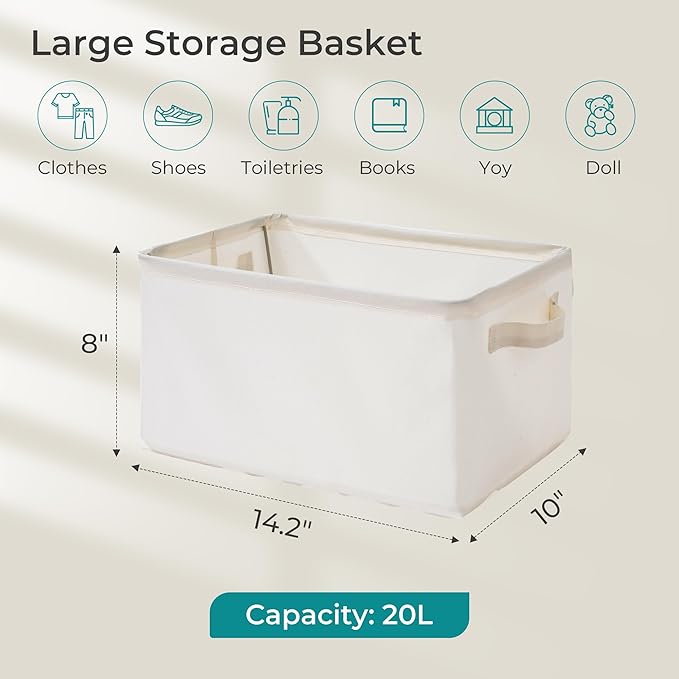 Storage Basket Bins with Metal Frame, Large Collapsible Fabric Storage Baskets for Organizing Shelf, Basket Organizer W/Handles for Towels, Laundry, Office, Home, 7-Pack, Beige