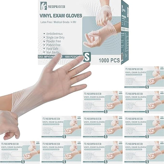 Vinyl Exam Gloves - Disposable & Powder Free Gloves for Hand Protection, Food Safe, Medical Use