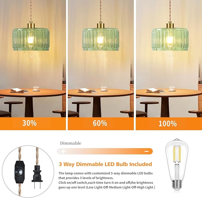 Plug in Pendant Light Hanging Lights with Plug in Cord Boho Hanging Lamp Glass Gold Mid Century Modern Vintage Dimmable Green Flower Plug in Chandelier Ceiling Fixture for Living Room,Kitchen