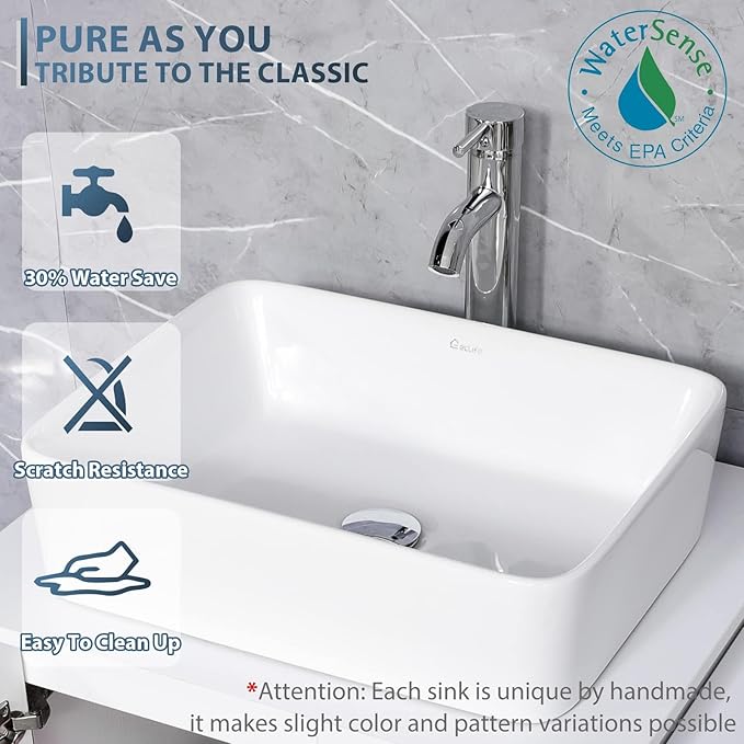 eclife 84" Modern Bathroom Vanity Sink Combo Freestanding Cabinet with Small Side Cabinet, White Rectangle Ceramic Vessel Sink, Water Save Faucet, Drain (Gray+T03)