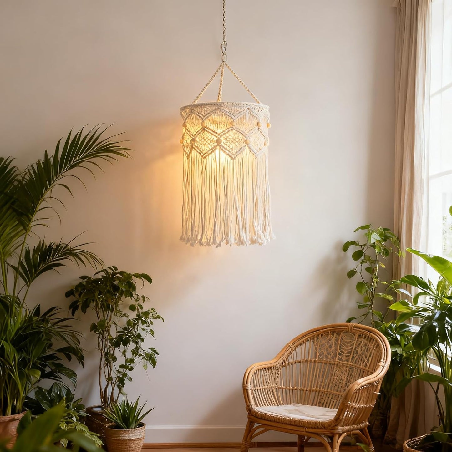 Handcrafted Boho Cotton Lamp Shade with Tassels (Bulb Not Included)