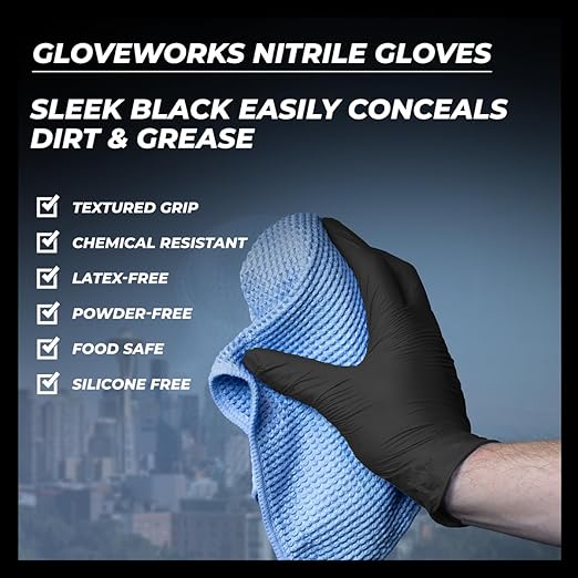GLOVEWORKS XL Black Nitrile Gloves for Cooking, Food Prep, Disposable, 5 Mil, For Professional Cleaning, 4 Cases of 1000