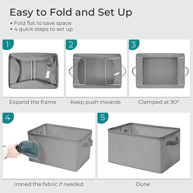 Storage Basket Bins with Metal Frame, Large Collapsible Fabric Storage Baskets for Organizing Shelf, Basket Organizer W/Handles for Blankets, Towels, Laundry, Shelves, 9-Pack, Grey