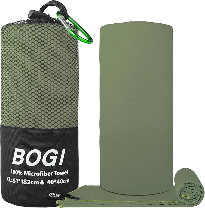 Microfiber Travel Sports Towel-Quick Dry Travel Towel,Soft Lightweight Absorbent Compact for Camping Gym Beach Bath Yoga Swimming Backpacking (XL:72''x32''+16''x16''-AGreen)