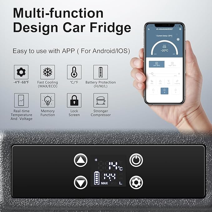 BODEGA BODEGACOOLER 12 Volt Car Refrigerator,80 Quarts Portable Fridge,75L RV Freezer Single Zone,with APP Control,-4℉-68℉ Car Cooler,12/24V DC & 100-240V AC for Travel, Camping,Outdoor,Truck,SUV