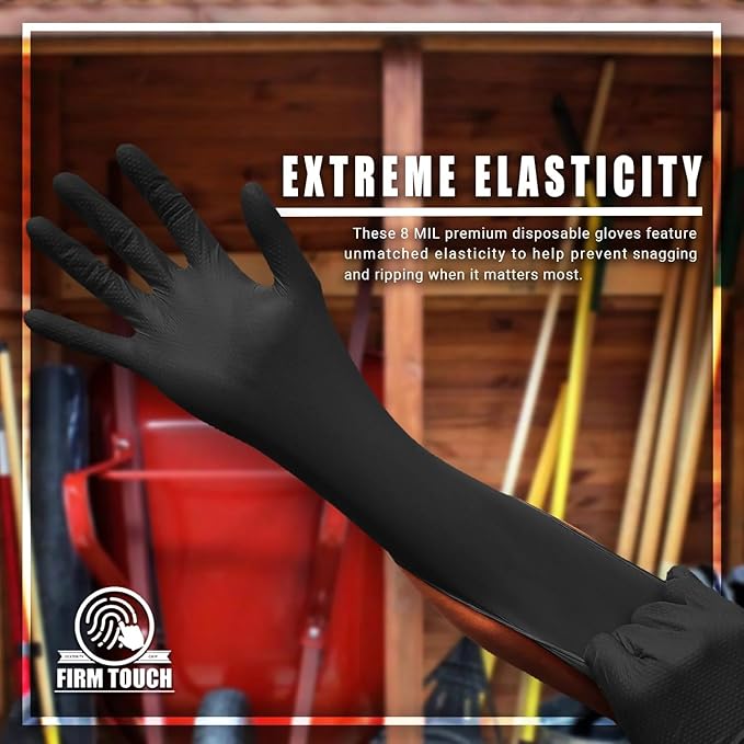 Glove Station Nitrile Disposable Gloves - Powder-Free, Latex-Free, Textured Grip, Diamond Textured Grip,Suitable for Industrial, Mechanical&Food Applications -Black -8MIL - LG (100 Count)