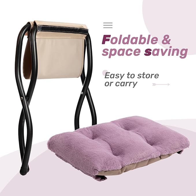 HollyHOME Lazy Chair with Foldable Ottoman, Accent Comfy Lounge Armchair and Folding Footrest Stool, Leisure Sofa Reading Chair and Footstool for Living Room, Bedroom, Dorm,Faux Fur Purple