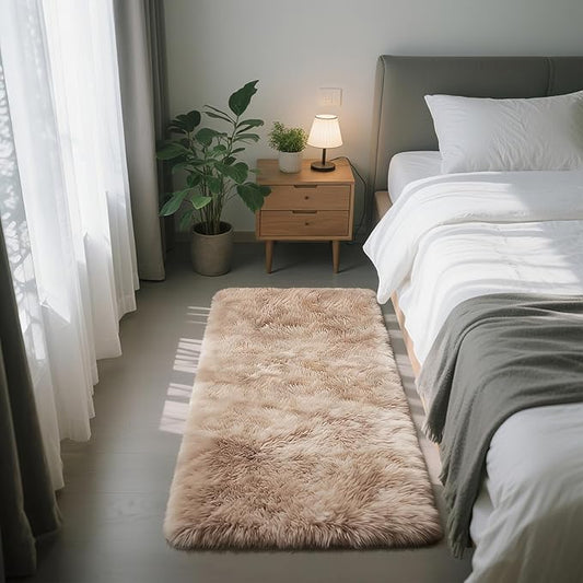 Fluffy Rug Shaggy Area Rug, Mottling Beige 2x4 Area Rugs for Bedroom, Small Bedside Rug, Soft Fluffy Shaggy Entryway Throw Rugs for Living Room Bedroom Kids Room Home Decor