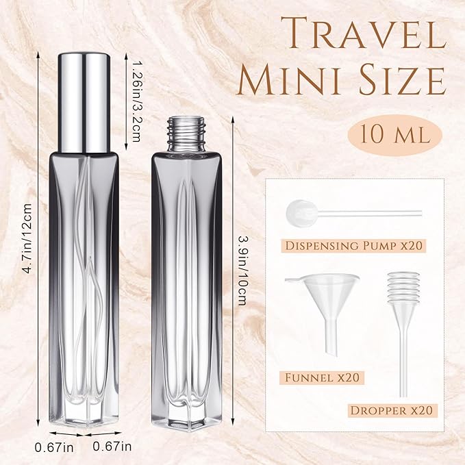 Domensi 20 Pcs 10/20/30 ml Perfume Travel Refillable Bottles Glass Spray Bottle Perfume Atomizer for Cologne Dispenser Leak-proof Fragrance Bottles Atomizer Pump Bottle Kit (Light Colors)