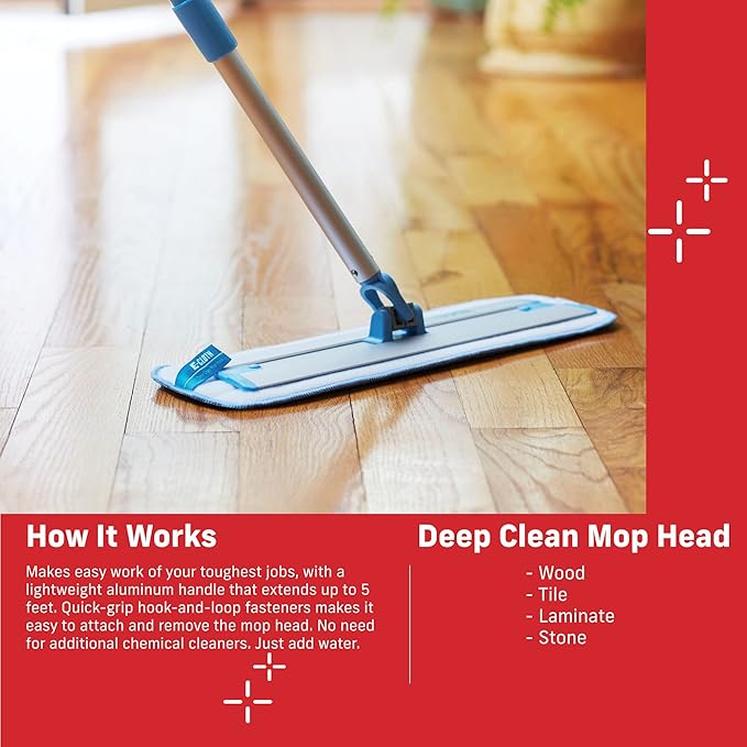 E-Cloth 4-Pack Deep Clean Mop Head, Microfiber Mop Replacement Head, Perfect Floor Cleaner for Hardwood, Laminate, Tile and Stone Flooring, Washable and Reusable, 100 Wash Promise