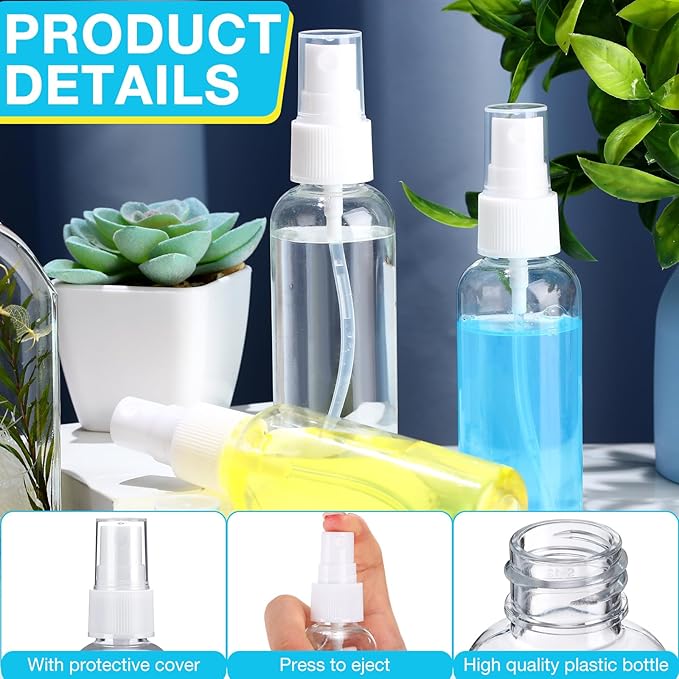 Zhehao 200 Pcs Small Spray Bottle Bulk 2 oz Plastic Mist Spray Bottles for Essential Oils Fine Mist Sprayer Reusable Refillable Portable Travel Containers for Perfume Cleaning Samples(Clear)