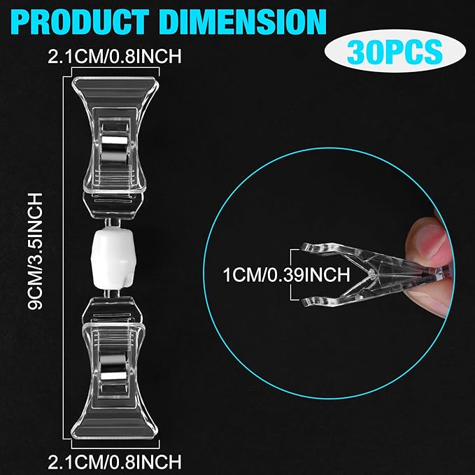 Clear Merchandise Display Sign Clips - 30 Pack Plastic Label Pop Holder for Shelf, Double Sided Swivel Price Tag on Clothing Rack, Rotatable Menu Clips for Retail Sale Display