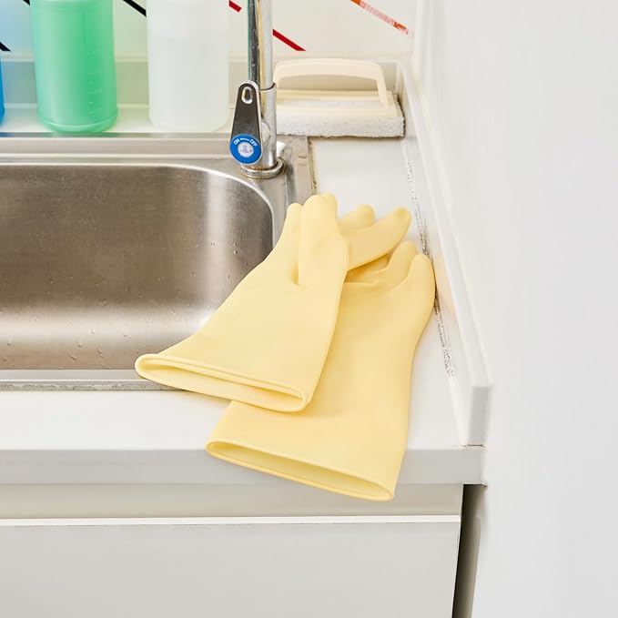 Clean Tek Professional 22 Mil Medium Cleaning Gloves, 10 Pairs Of Long Cuff Gloves - No-Slip Grip, No-Powder, Yellow Latex Gloves For Kitchen Cleaning, Ideal For Washing Dishes