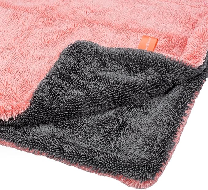 20" x 24" Universal Pink Car Drying Towel – 1200 GSM Rinse-Free Double-Sided Microfiber Towel – Plush, Super Absorbent for Car Wash & Detailing