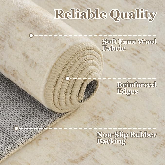 Neutral Beige Area Rugs 5x8, Non Slip Washable Rug for Living Room Bedroom, Medallion Distressed Printed Low Pile Thin Carpet Rugs for Dining Room/Kitchen/Home Office