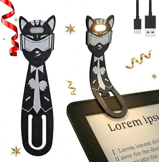 Rechargeable Kids Book Light, Cute Bookmark Reading Light for Kids, Dimmable Portable LED Book Light for Reading in Bed, Eye-Caring Bedtime Reading Lamp for Children & Travel, Black&Grey