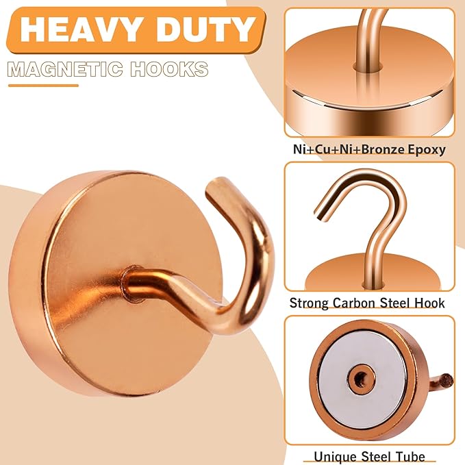 Neosmuk Magnetic Hooks, Cruise Ship Essentials, 8lb+ Heavy Duty Magnetic Hooks for Cruise Cabins, Refrigerator, Grill, Hanging, and Travel | Extra Strong Must-Haves Magnet Hook,Bronze，4 Pack