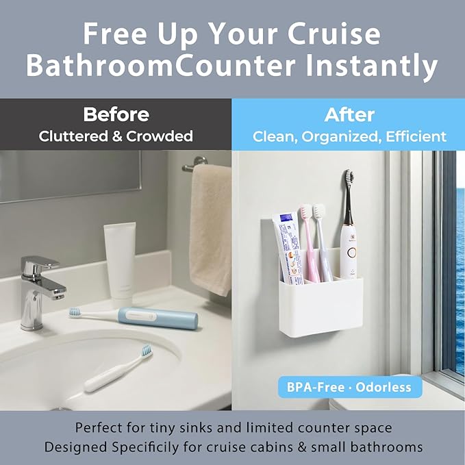Magnetic Toothbrush Holder for Cruise Ship Cabin – Wall-Mounted Cruise Bathroom Organizer with 2 Removable Dividers & Towel, Cruise Essentials 2025 & Cruise Must Haves for Alaska & Caribbean Cruises