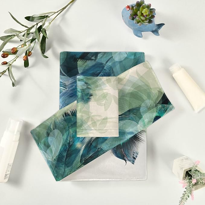 Bath Towels Set,Soft Absorbent Watercolor Peacock Feather Teal Turquoise Floral Green Leaf Print 3 Piece Bathroom Towels,1 Bath Towel,1 Hand Towel,1 Washcloth,Decorative Towels for Spa,Gym