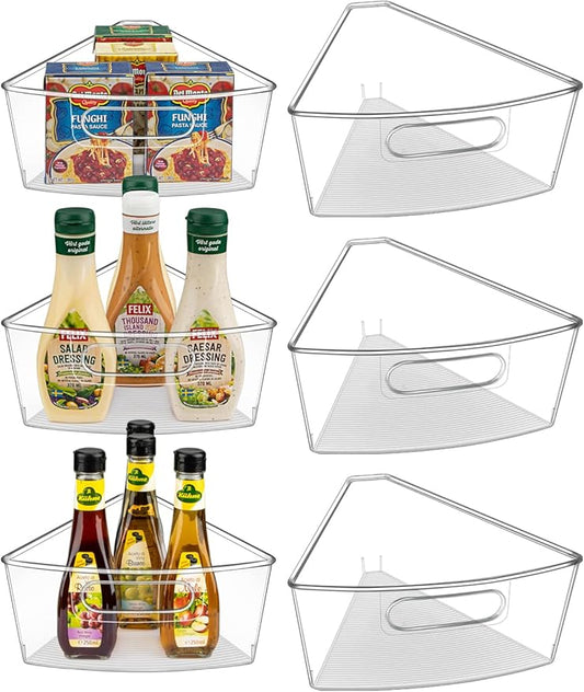 Lazy Susan Cabinet Organizer Bins for 26"/ 28"/ 32" Diameter Corner Organizer, Plastic Cabinet Storage Bin, 1/8 Wedge - Food Safe, BPA Free, with Non-Slip Pads (for 28" Diameter, 6 Pack)