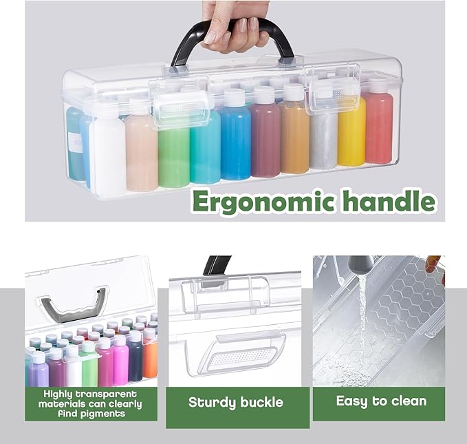 1 Pcs Paint Storage Box for 2 Fl. oz Acrylic Paints, Acrylic Portable Craft art Organizer with Handle, 30 Bottles Capacity Plastic Art Supply Clear Boxes