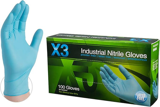 AMMEX X3 Series X348100 Non-Sterile Disposable Gloves, XL, Nitrile, Powder-Free, Blue