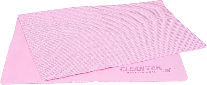 Restaurantware-Clean Tek Professional 25.2 x 16.9 Inch Chamois Cloths, 20 Reusable Microfiber Towels - Storage Tube Included, Absorbent, Pink PVA 3D Microfiber Cleaning Rags, for Windows Or Cars