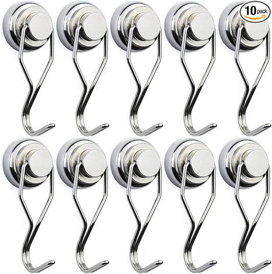 E BAVITE Swivel Swing Magnetic Hooks 80LB,10 Pack Strong Neodymium Magnet Hook for Magnets Surfaces 67.5mm(2.66in)
