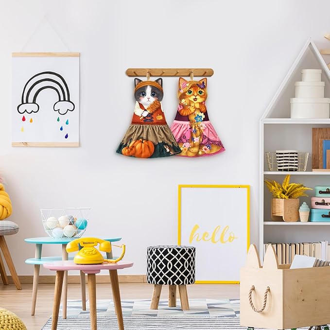 PAT JUUMG Cat Hand Towels, Cute Decorative Hanging Face Towels for Bathroom Kitchen, Super Absorbent Soft, Cat Lovers Gifts for Women, Housewarming for People Who Love Cats