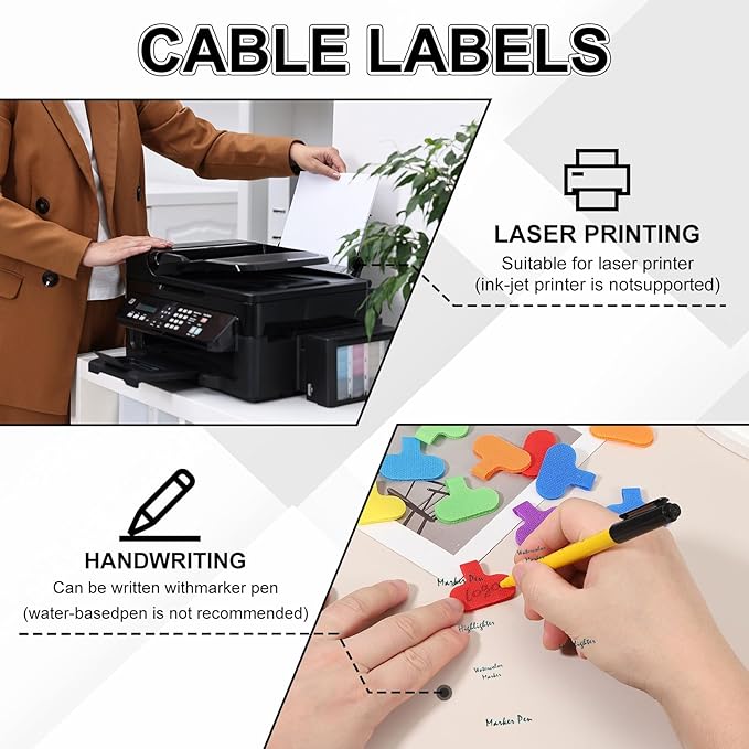 uxcell Cable Labels, 20Pcs Waterproof Cable Tag Writable Wire Labels Self-Adhesive Wire Tags Reusable Hook & Loop for Electronics Computer Cord Management Identification, Orange