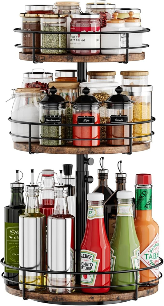 3 Tier Lazy Susan Spice Rack Organizer with Adjustable Height, 360° Rotating Spice Rack Spinning Organizer for Kitchen Bathroom Table Top Countertop Pantry, Black