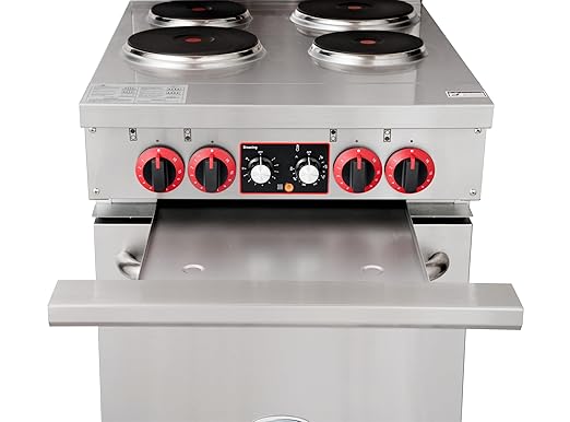 KoolMore KM-CR24-E 24 in. Commercial Range with 4 Burners and 1 Standard Electric Oven in Stainless Steel-208V 3-Phase, CSA Listed