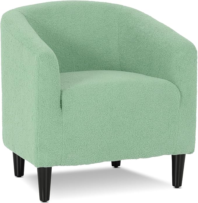 Athena Collection Modern Barrel Accent Chair, Furry Cozy Reading Arm Chair for Adults, Soft Comfy Upholstered Sofa Armchair for Corner, Living Room, Bedroom, Reception Room, Green