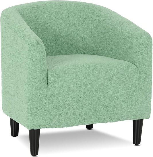 Athena Collection Modern Barrel Accent Chair, Furry Cozy Reading Arm Chair for Adults, Soft Comfy Upholstered Sofa Armchair for Corner, Living Room, Bedroom, Reception Room, Green