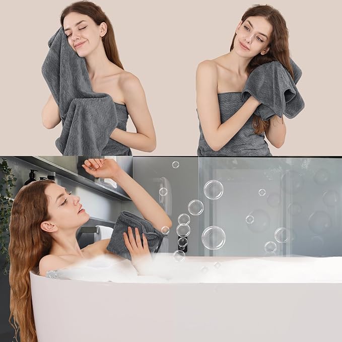 Bathroom Towels Set of 4, Oversized Bath Towels Extra Large 35x70 Inch Shower Towels Highly Absorbent Quick Dry Towel Textured Soft Bath Sheet Towels for Adults Fitness Camping Spa Grey