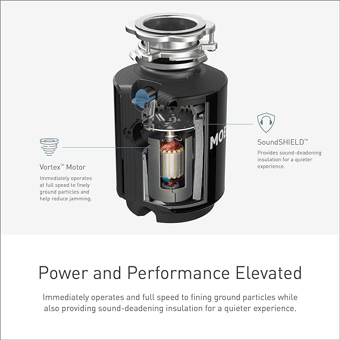 Moen Chef Series 1 HP Continuous Feed Lighted Garbage Disposal with Sound Reduction for Under Sink, Power Cord Included, EXL100C