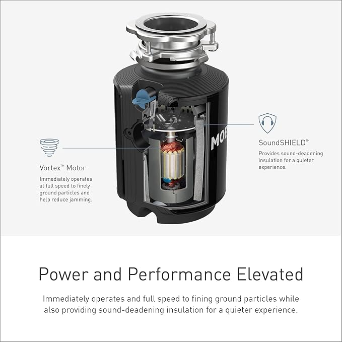 Moen Prep Series PRO Continuous Feed Compact Garbage Disposal for Kitchen Sink with Power Cord, GXP50C