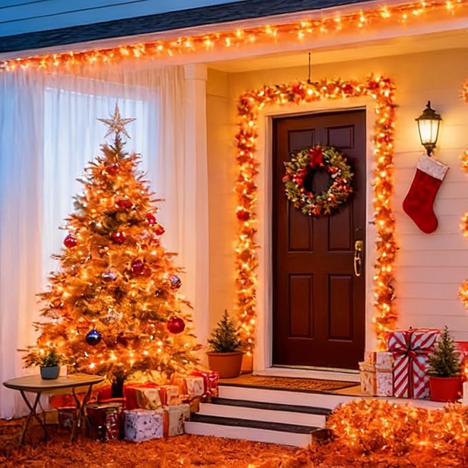 LAMPHOME Orange Thanksgiving Mini Lights, 21.6FT100 LED Autumn Fall String Lights,Connectable 120V Plug in for Outdoor Indoor Garden Party Halloween Christmas Xmas Tree Lights Yellow Decor