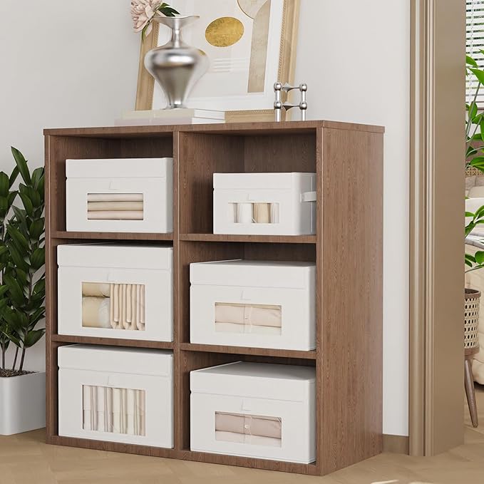 Storage Bins with Lids, Cube Organizer Basket with Window, Closet Boxes with Carrying 2 Handles and Sturdy PP Support Plate, 2 Pack, White, 10.2 x 7.9 x 6.7 In, XSNY17WS-2