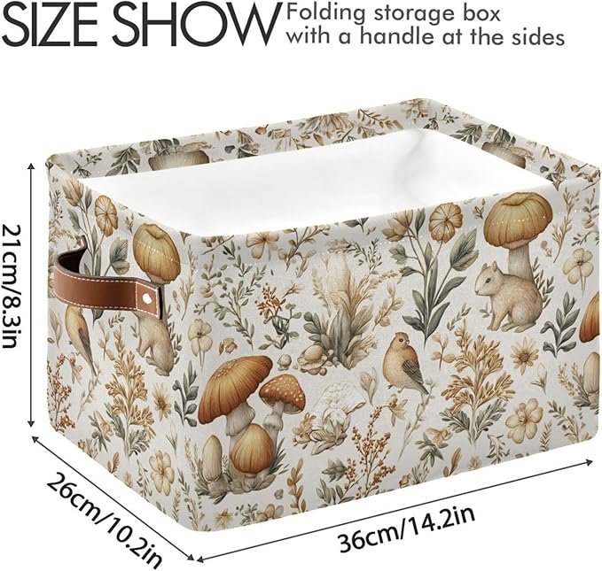 Mushrooms Berries Rectangle Storage Basket Collapsible Storage Bin for Nursery Books Waterproof Baskets for Closet Shelves Bedroom Decor