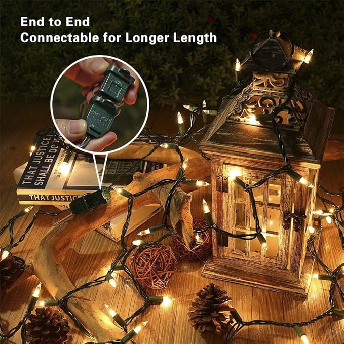 Hopolon Christmas Lights, 2 Pack 23ft 100 Mini String Lights, 120V Plug in Extendable Tree Lights for Patio, Garden, Home, Party, Holiday, Wedding, Indoor&Outdoor Decor(2pcs Warm White)